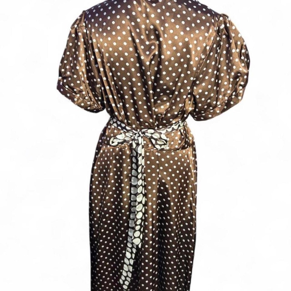 Signature Bobby Bee Brown & white polka dot polyester midi dress - Picture 2 of 3